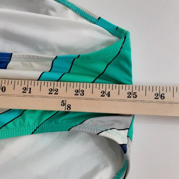 Michael Kors Blue Waves Geometric Bandeau Strapless One Piece Swimsuit Womens 12 - Picture 10 of 10